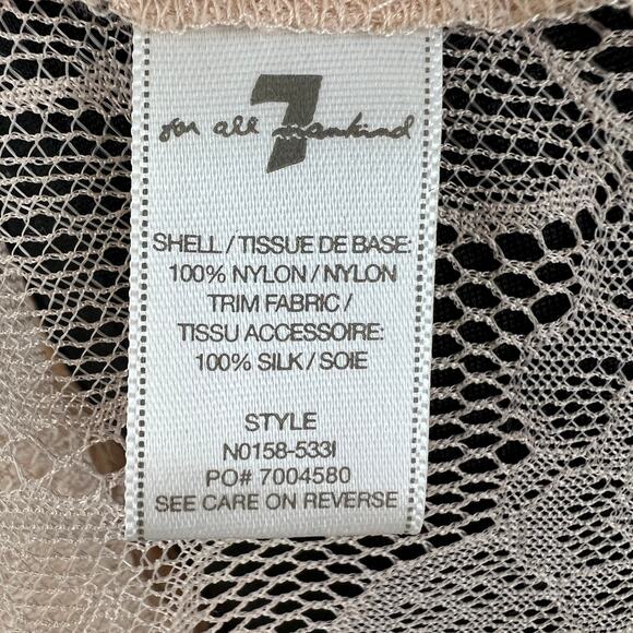 7 For All Mankind 7FAM Beige Nylon Silk Floral Lace Flutter Sleeve Blouse Top M - Picture 7 of 8